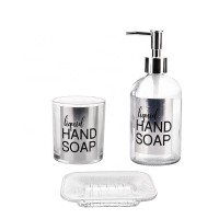 3-Pieces Decal Print Bathroom Decor Toothbrush Tumbler Soap Dish Pump Holder Glass Bathroom Set