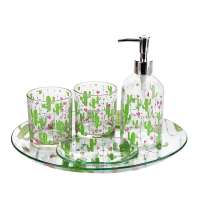 5 Piece Housewares Glass Bathroom Accessories Set Durable Bath Organizer Includes Soap Dispenser Pump Toothbrush Holder