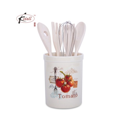 Ceramic knife and fork holder kitchen utensil set