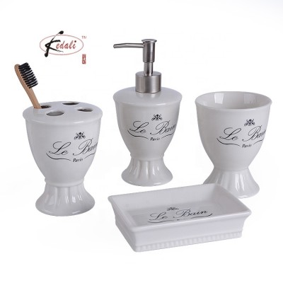 Durable 4 Pieces Glazed Ceramic Bathroom Accessories in White ready to ship