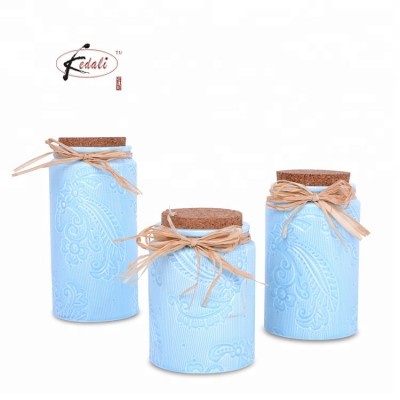 650/800/1000ml Colorful basso-relievo ceramic jar with wooden decor cover